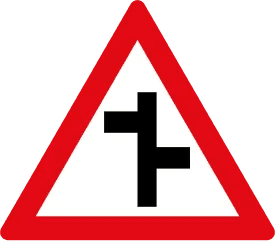 Staggered junction road sign with left-right side-road symbols