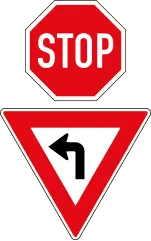Stop, But Drivers Turning Left Must Give Way (Yield)
