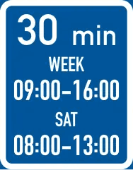Parking is Permitted Within the Days and Hours Specified, with a 30-Minute Limit