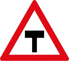 T-junction road sign with red border